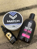 1 Beard Oil – 30ml+1 Shampoo para Barba Big Barber – 250ml+ 1 Pasta Modeladora Match For Men – 150g